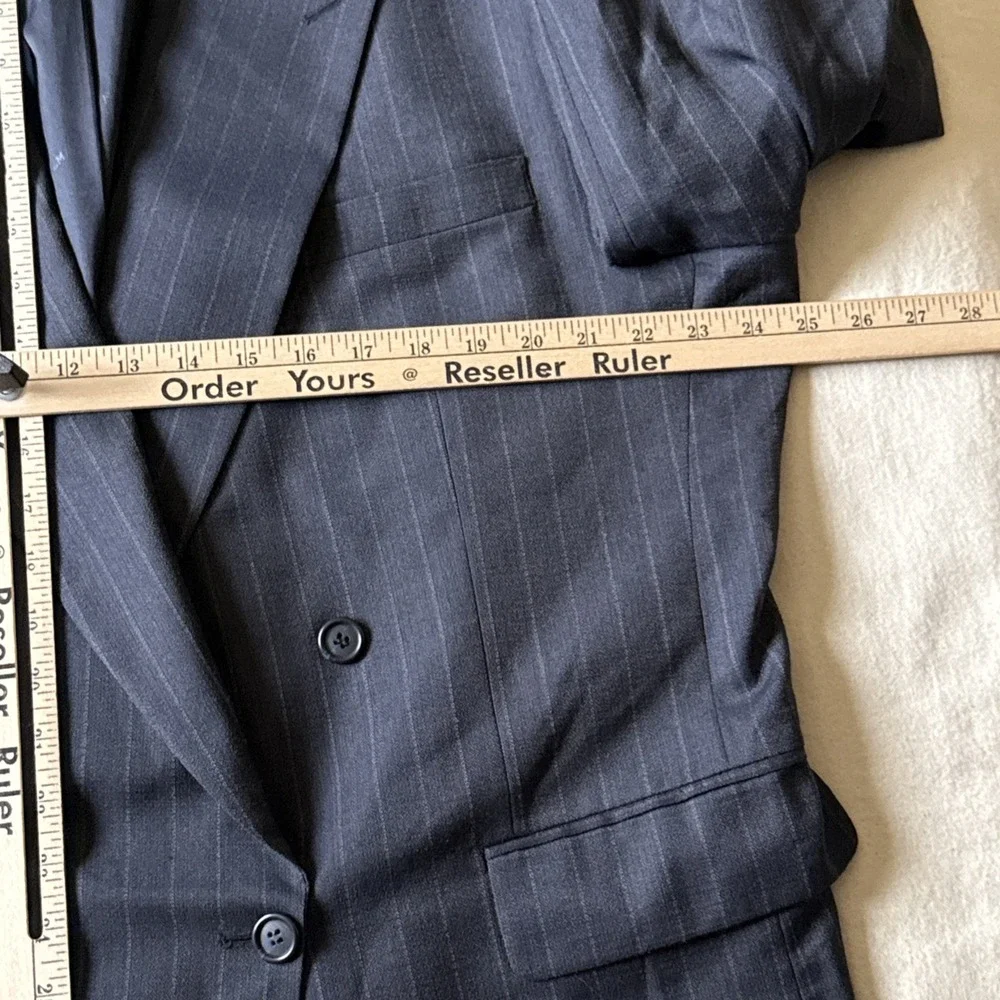 Pierre Balmain Double Breasted Blazer Jacket 48 Peak Lapel Gray Striped